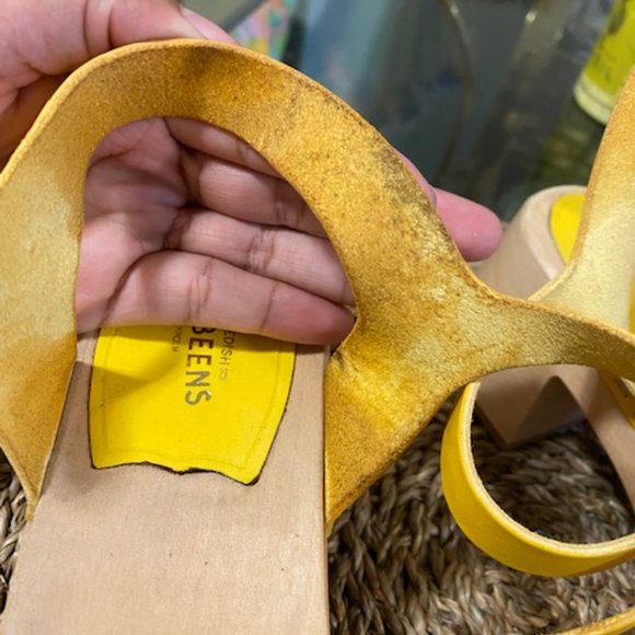 Swedish Hasbeens Heart Medallion Clogs Wooden Leather Sandals Size 40 (9) Yellow - Picture 10 of 10